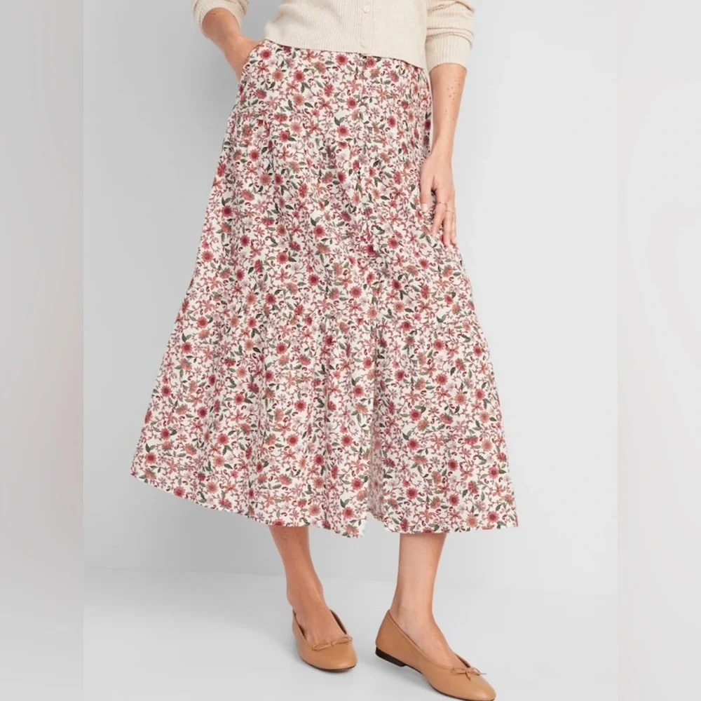 NWT! Floral-Print Tiered Button-Front Maxi Skirt for Women - Size 2X